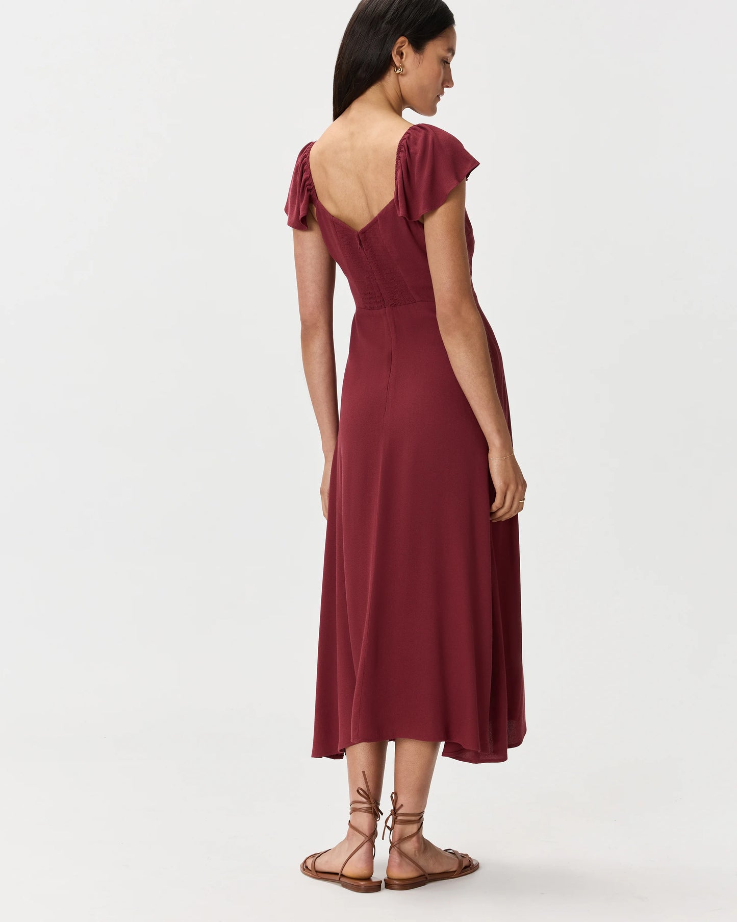 Lightweight Crepe Flutter Sleeve Midi Dress - XS / True Black