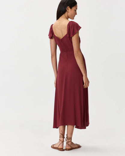 Lightweight Crepe Flutter Sleeve Midi Dress - XS / True Black