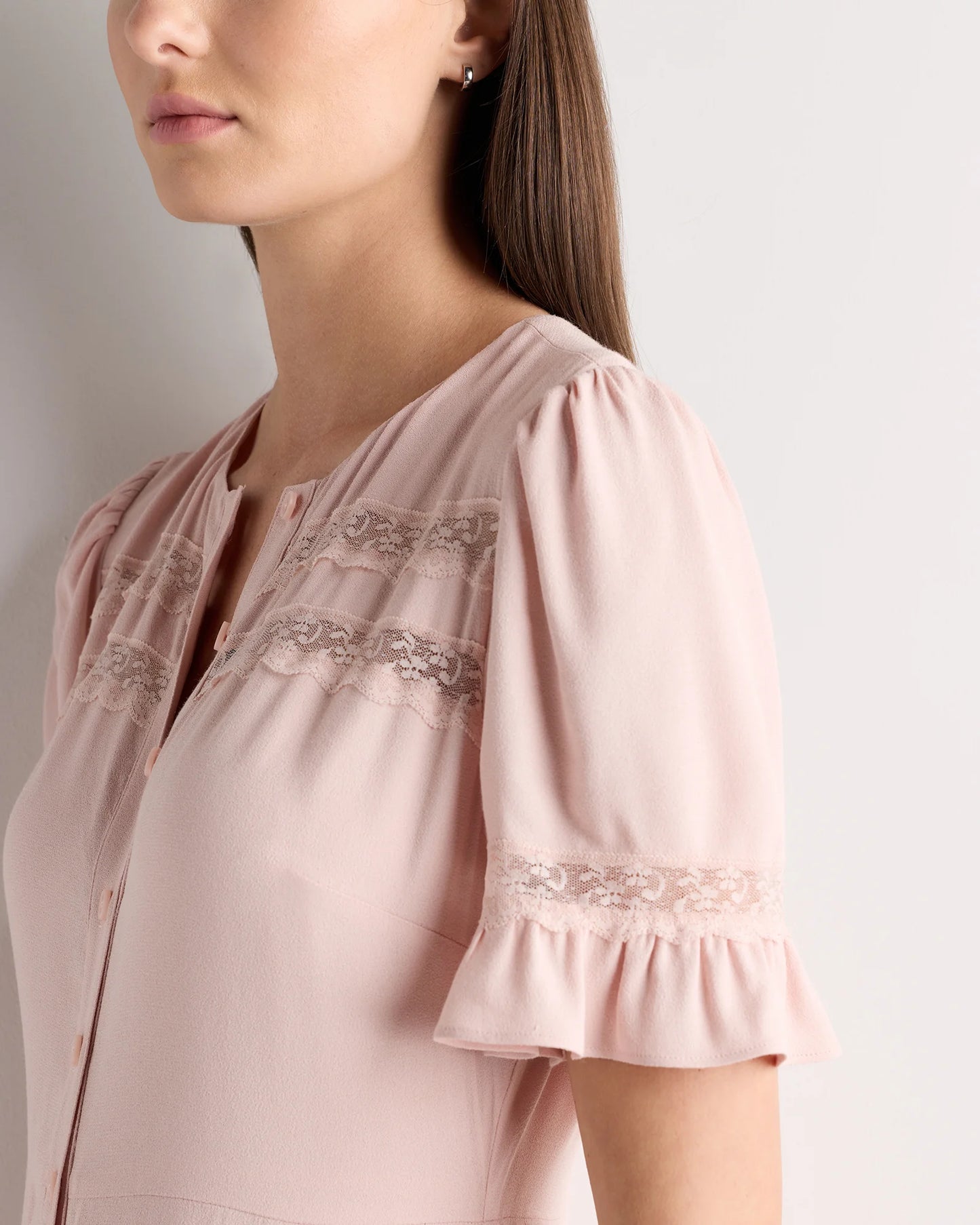 Lightweight Crepe Lace Inset Midi Dress - XS / Moonstone Blue