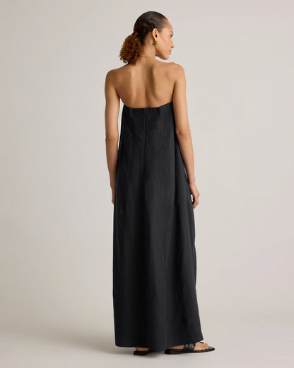 100% European Linen Strapless Maxi Dress - XS / Brick Red Heirloom Floral