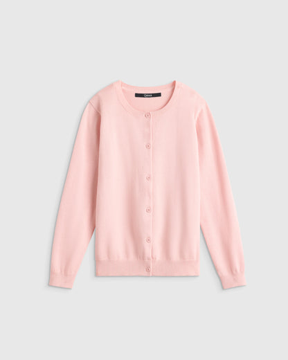 100% Organic Cotton Crewneck Cardigan - 6 / Ivory
