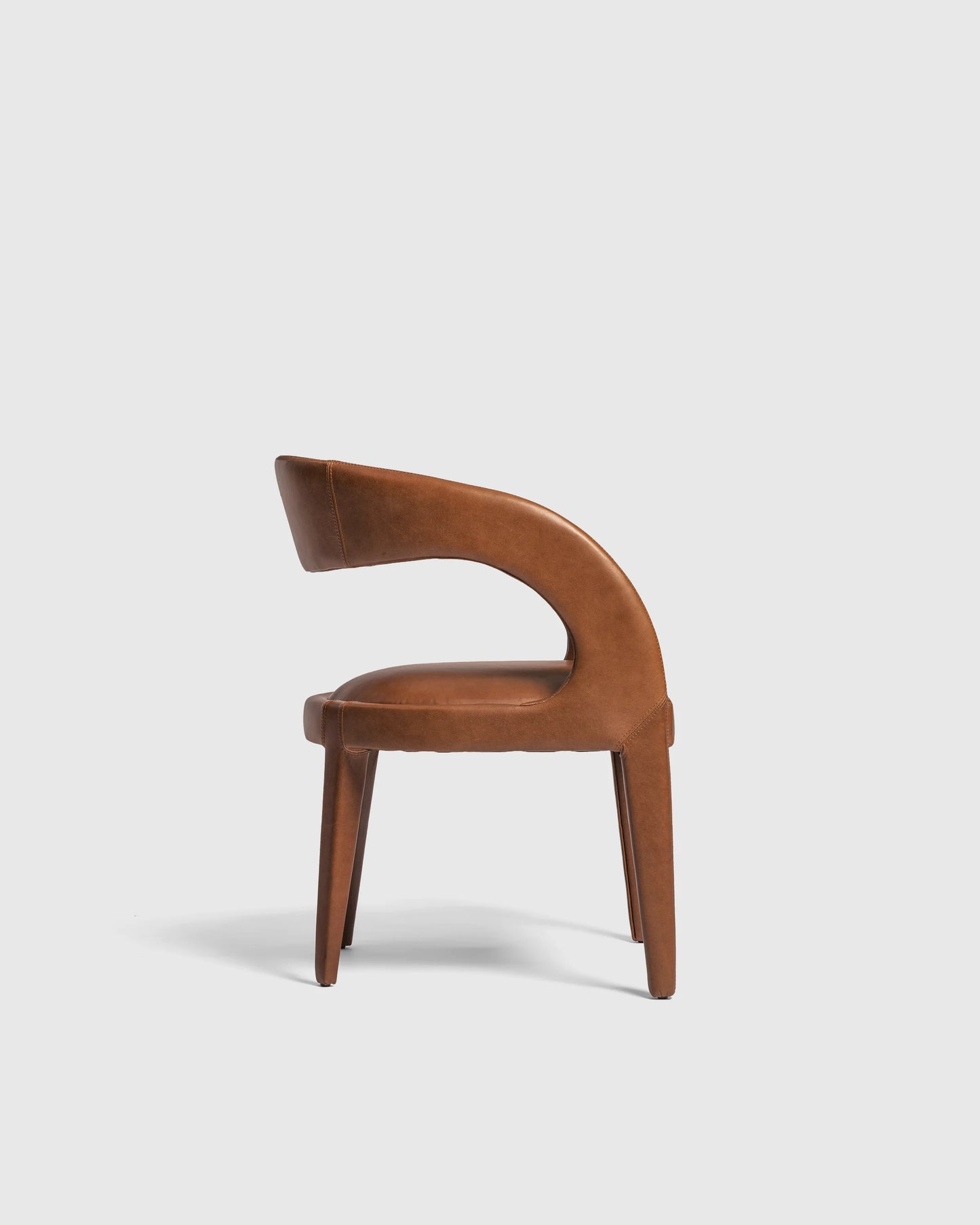 Italian Leather Barrel Back Dining Chair - One Size / Chestnut