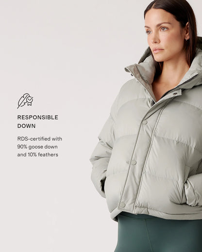 Responsible Down Cropped Puffer Jacket - XS / Shiny Black