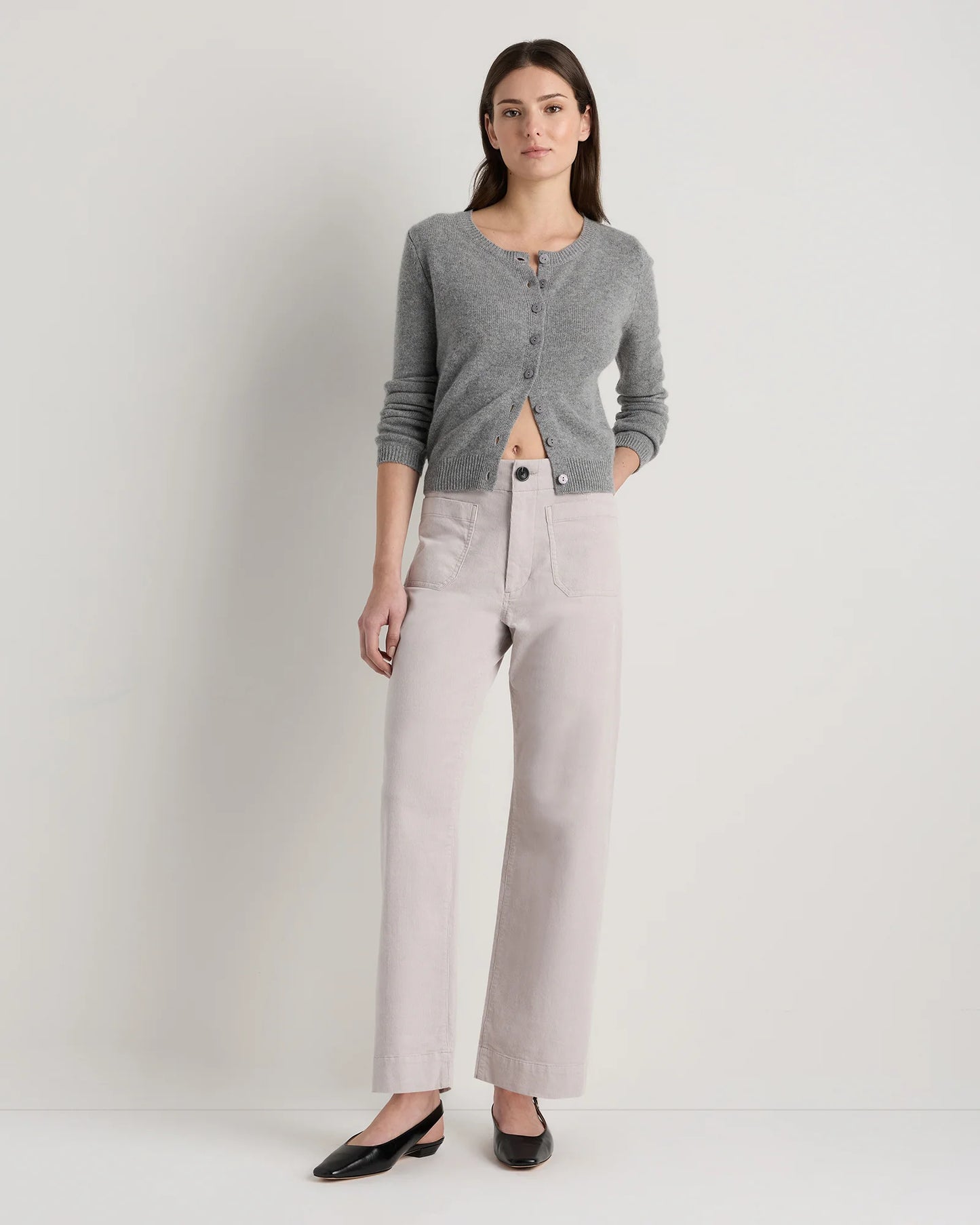 Organic Stretch Corduroy Cropped Wide Leg Pants - 0 / Black