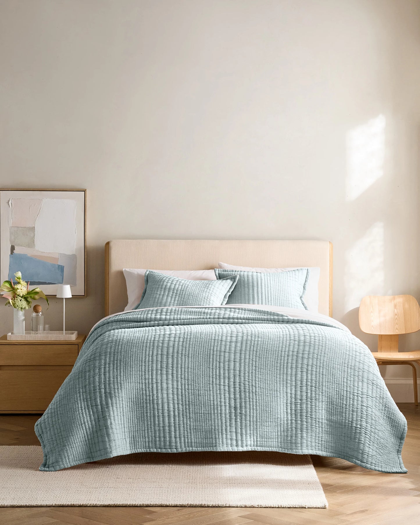 Organic Cotton Channel Stitch Coverlet Set - Twin / Coral Pink