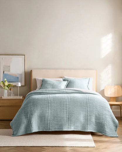 Organic Cotton Channel Stitch Coverlet Set - Twin / Coral Pink
