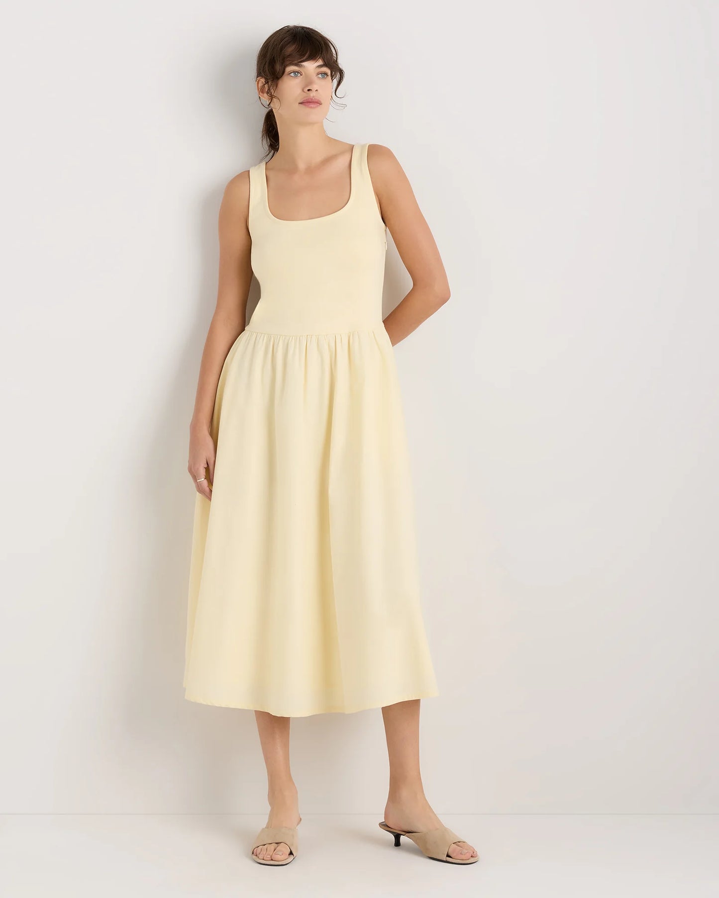Cotton Mixed Media Tank Dress - XS / Pale Custard Yellow