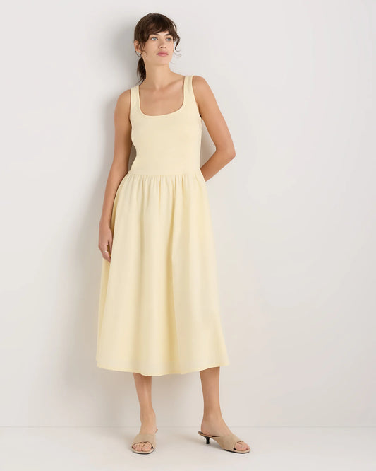 Cotton Mixed Media Tank Dress - XS / Pale Custard Yellow