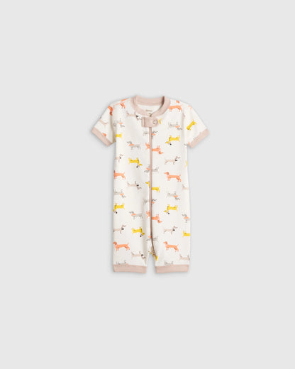 100% Organic Cotton Shortie Onesie Pajama - 0-3M / Animal Faces