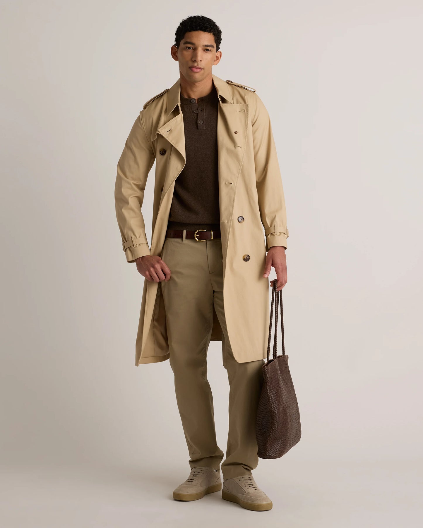 Mongolian Cashmere Henley Sweater - S / Brown
