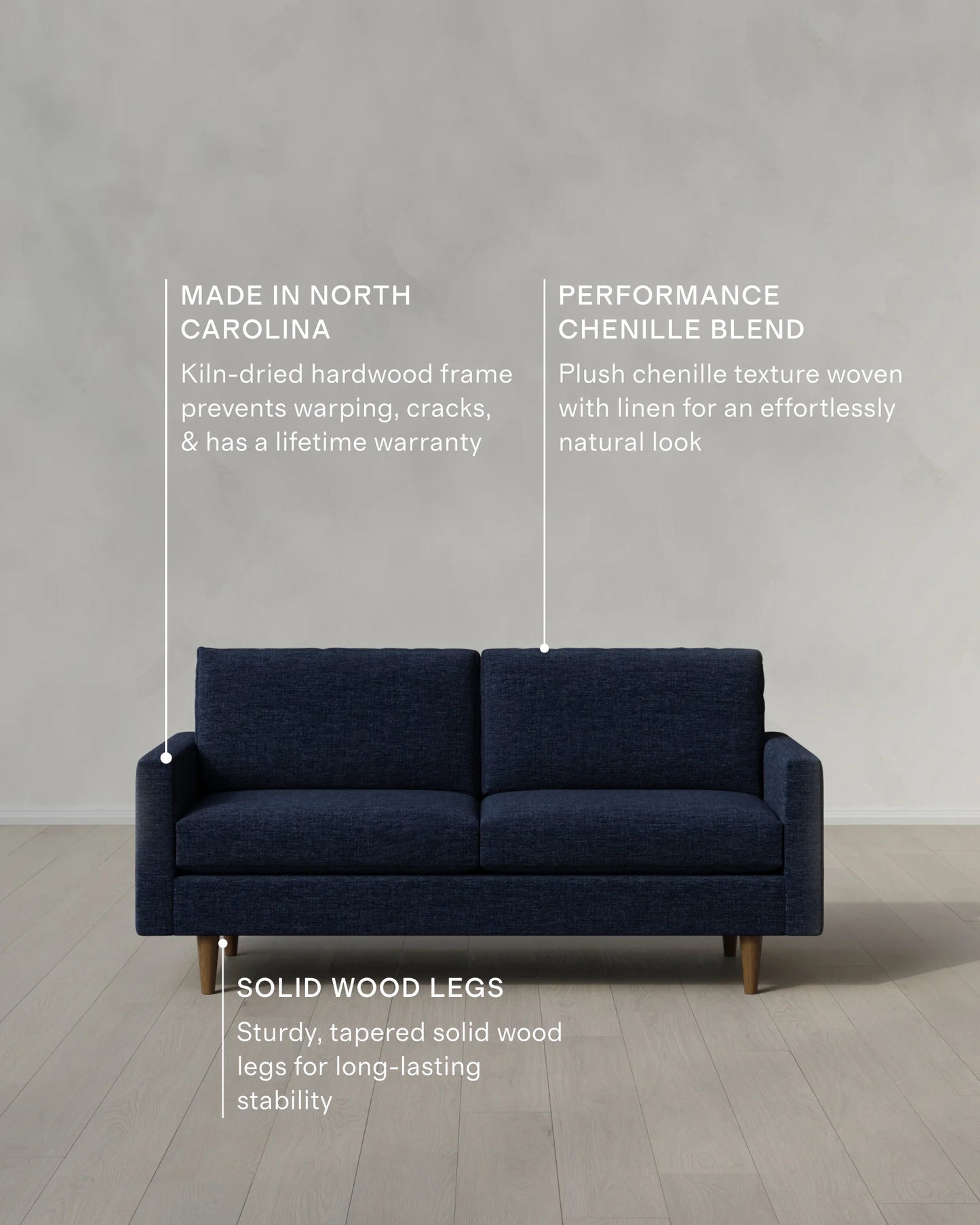Atlas Midcentury Sofa in Performance Chenille Linen Blend - 6ft / Snow