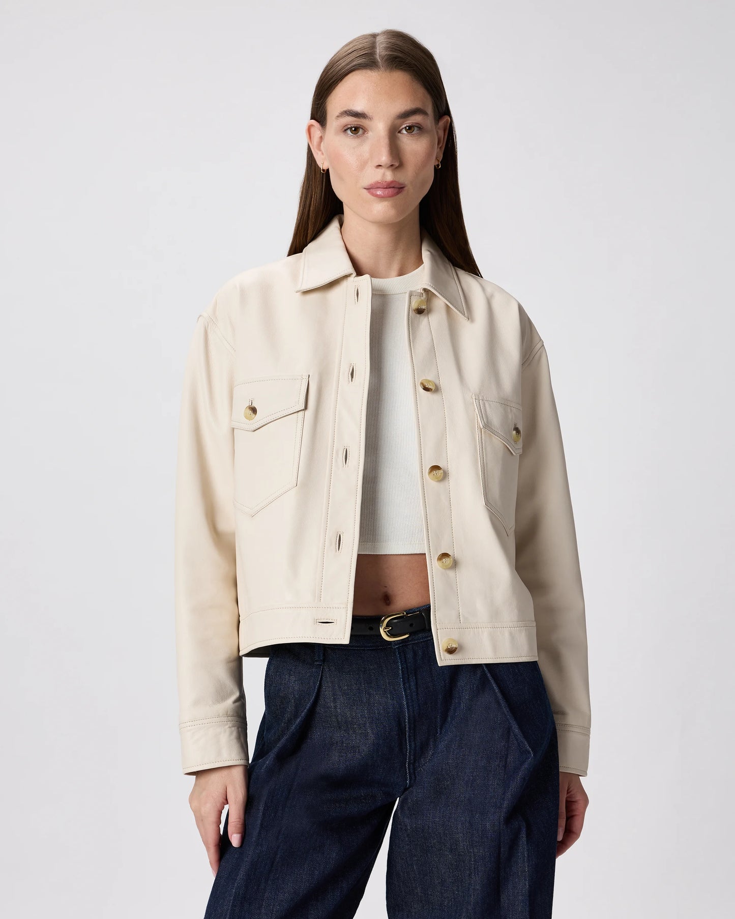 100% Leather Cropped Jacket - XS / Rich Brown