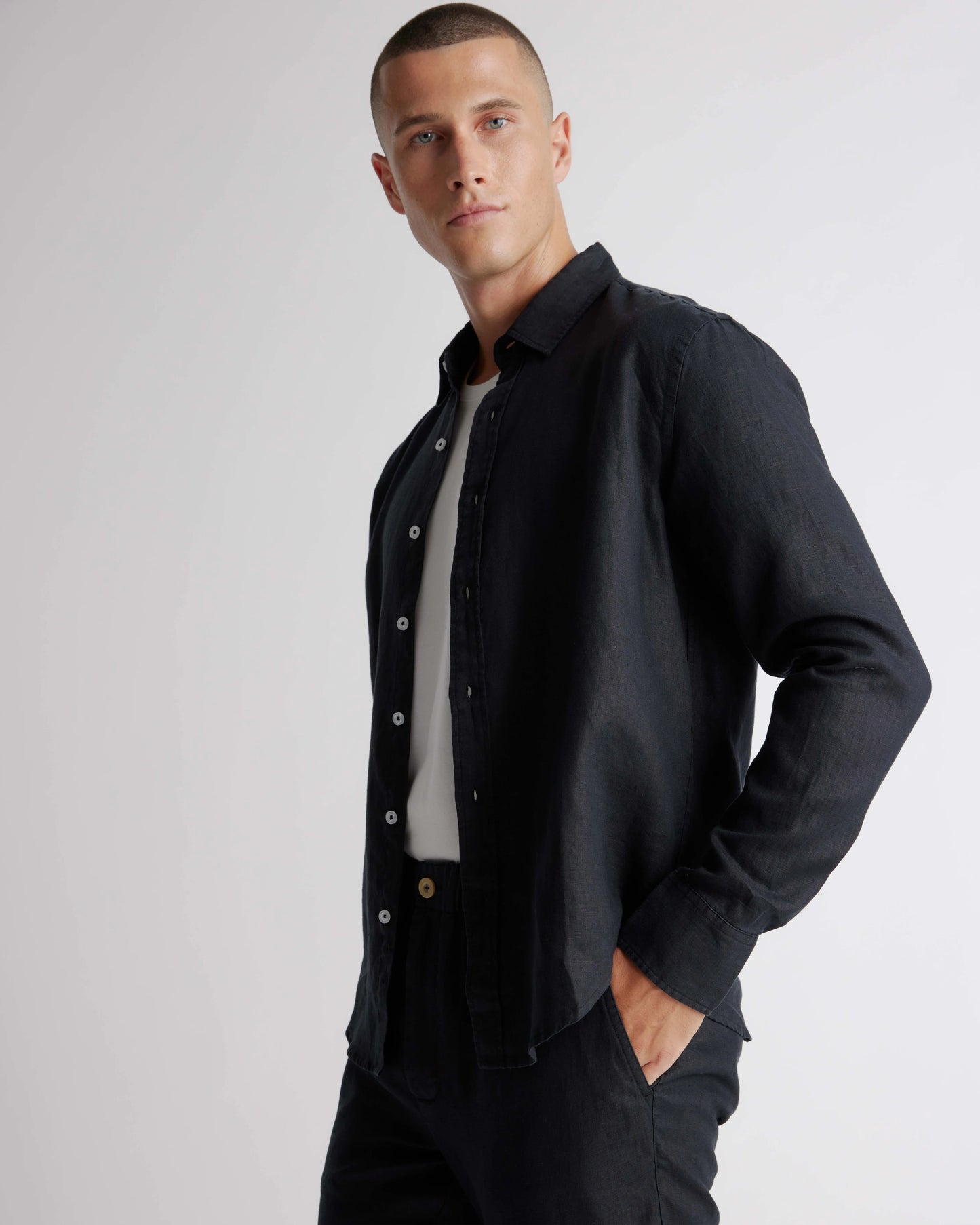 100% European Linen Relaxed Long Sleeve Shirt - XS / Flax