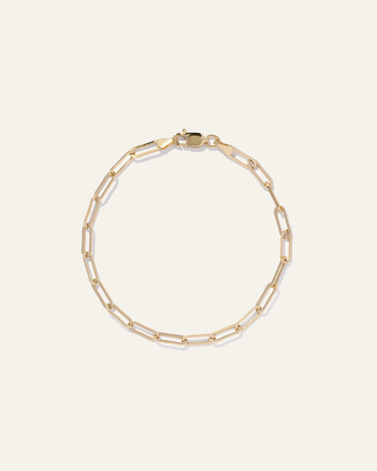 14K Gold Paperclip Chain Bracelet - 7" / Yellow Gold