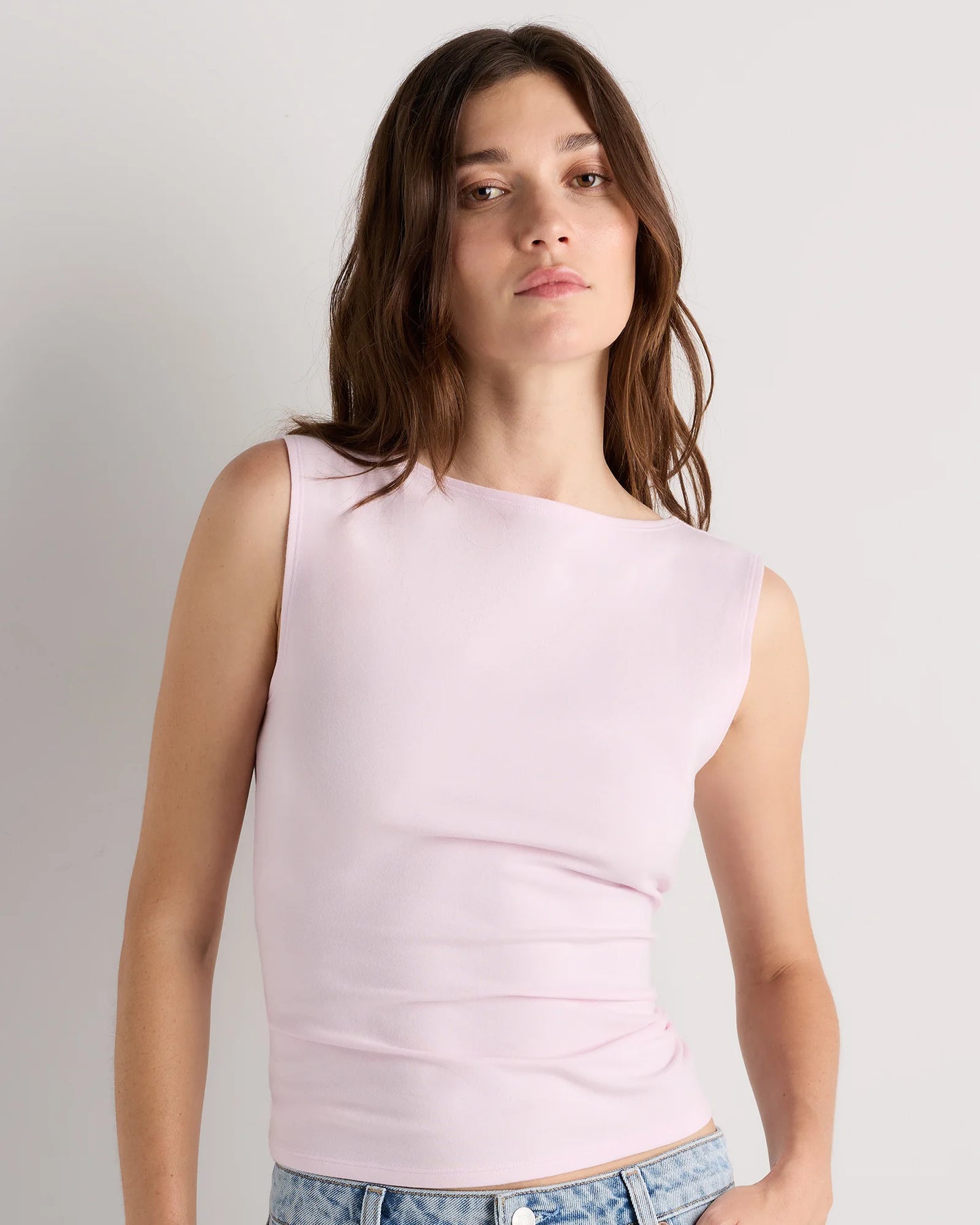 Stretch Cotton Jersey Boat Neck Tank - XS / Heather Grey