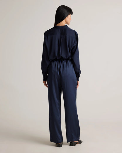 100% Washable Silk Drawstring Wide Leg Pants - XS / Black