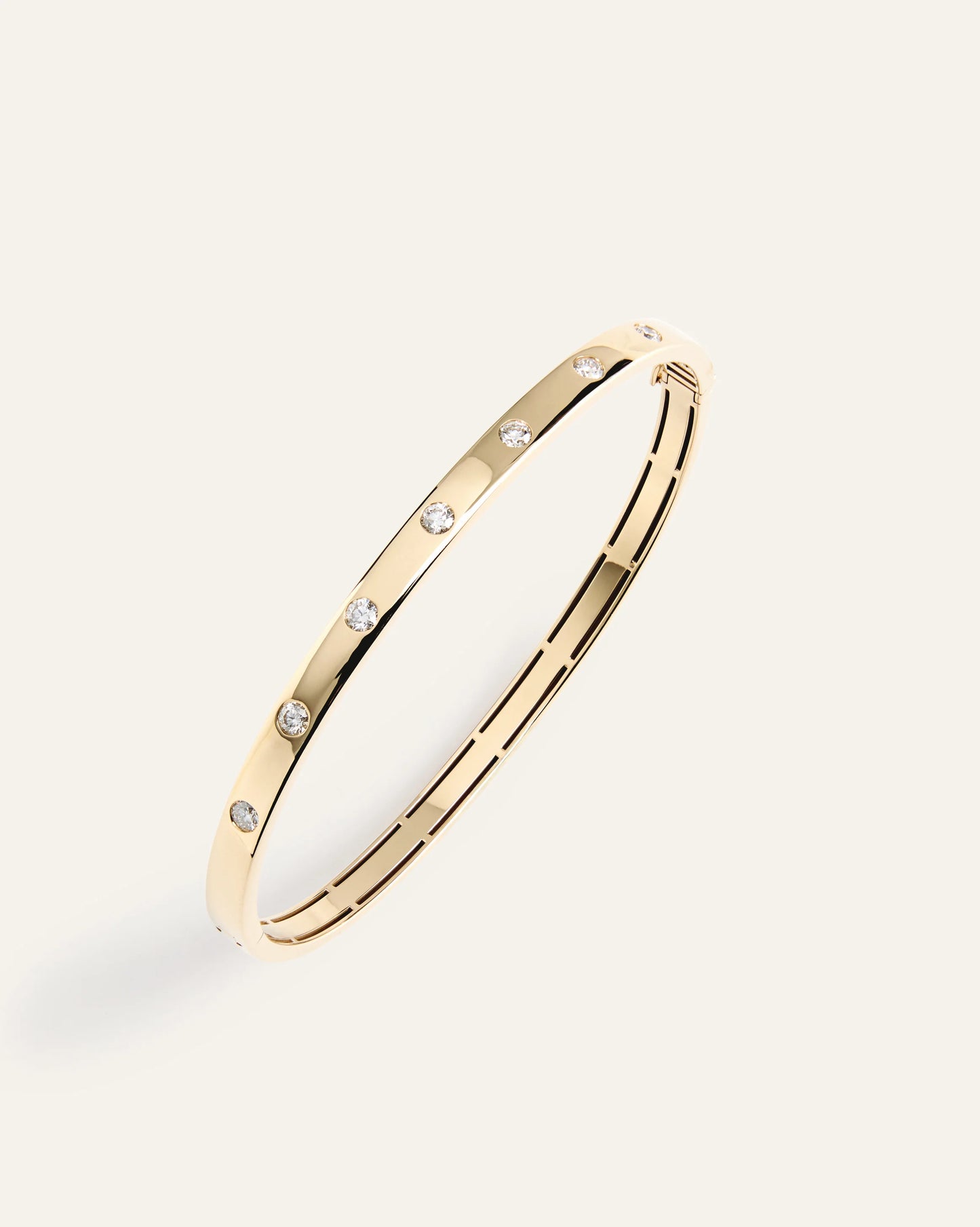 14K Gold Natural Diamond Inlay Bangle - Small / Yellow Gold