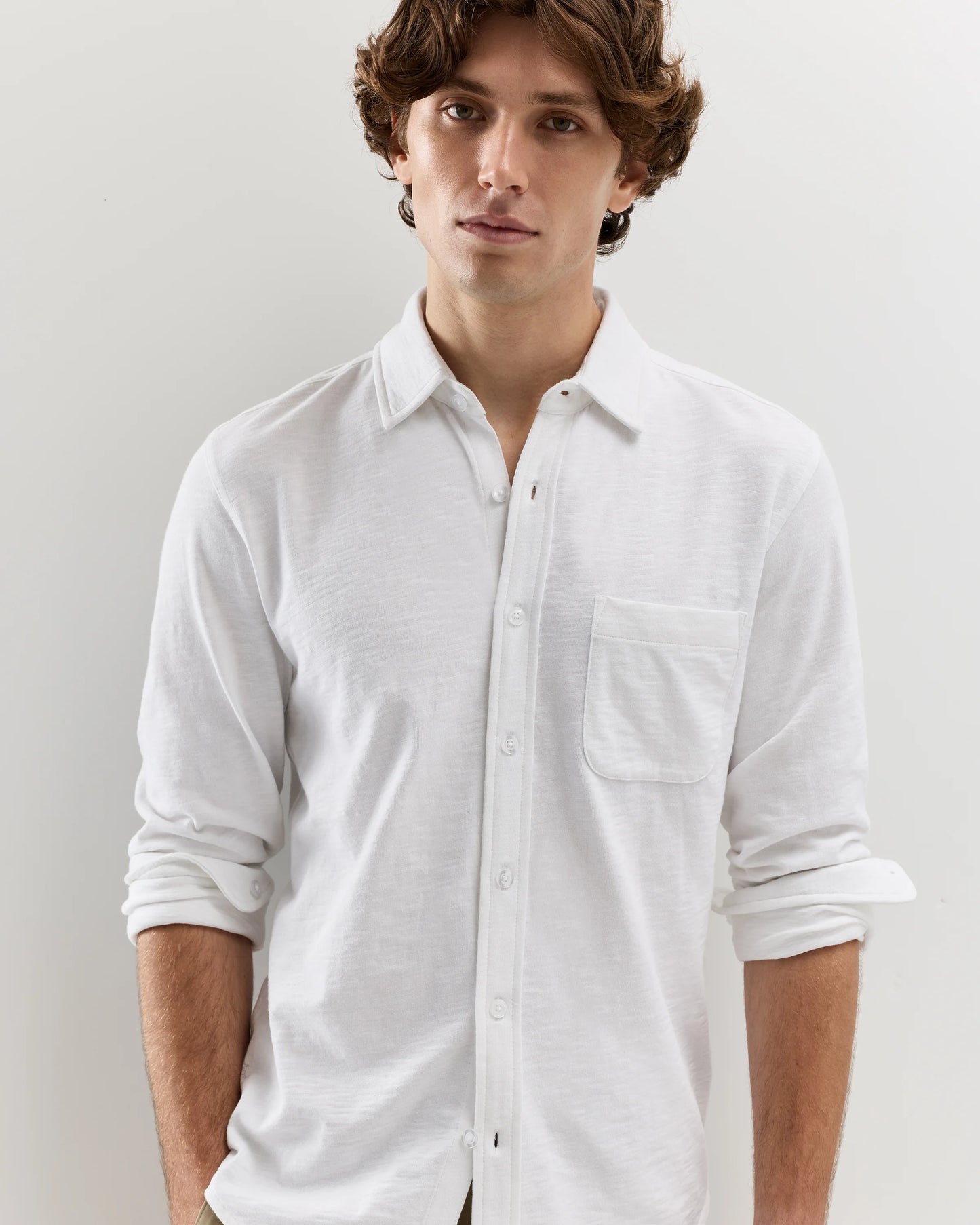 100% Organic Cotton Slub Long Sleeve Button Up Shirt - S / Heather Grey