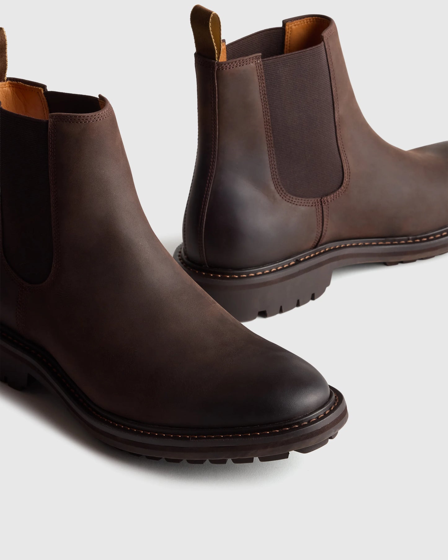 Rugged Leather Lug Sole Chelsea Boot - 7 / Firewood