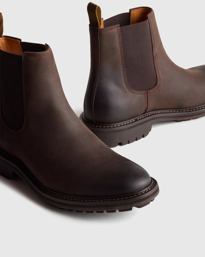 Rugged Leather Lug Sole Chelsea Boot - 7 / Firewood