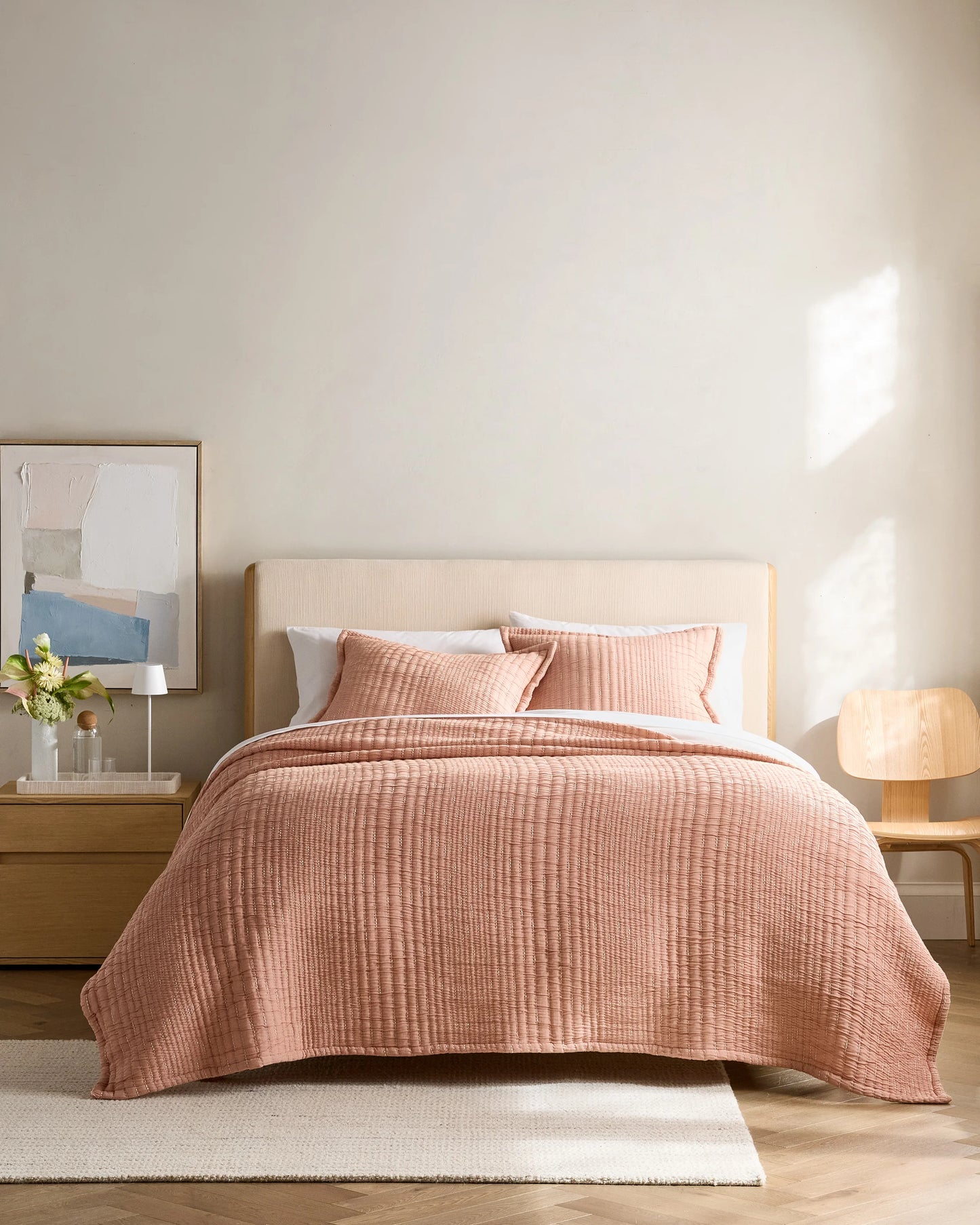Organic Cotton Channel Stitch Sham Set - Standard / Coral Pink