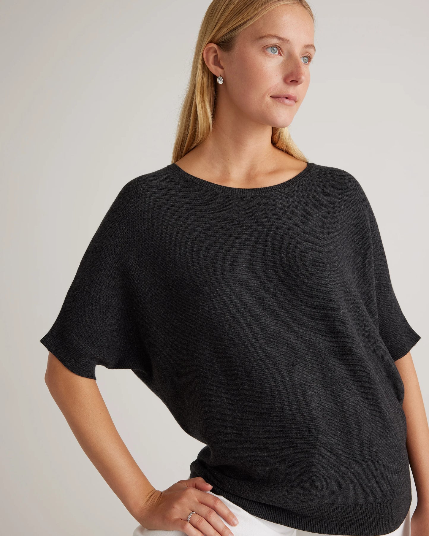 Lightweight Cotton Cashmere Link-Stitch Dolman Sweater - XS / Sugar Stone