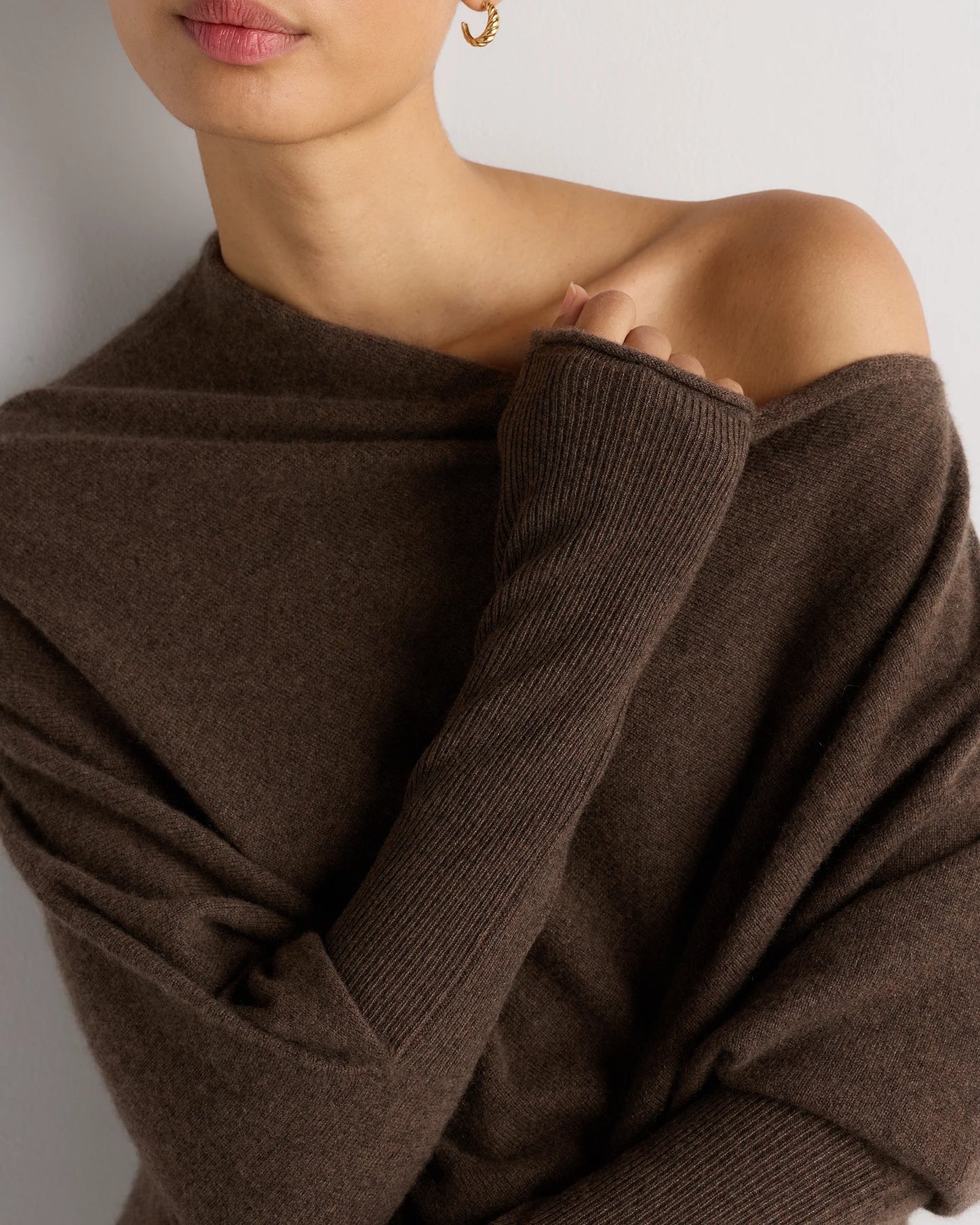 100% Mongolian Cashmere Asymmetric Draped Sweater - XS / Brown