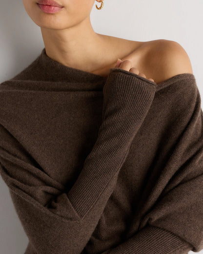 100% Mongolian Cashmere Asymmetric Draped Sweater - XS / Brown