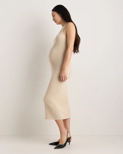 Lightweight Cotton Cashmere Maternity Fitted Midi Dress - XS / Mountain Spring Blue