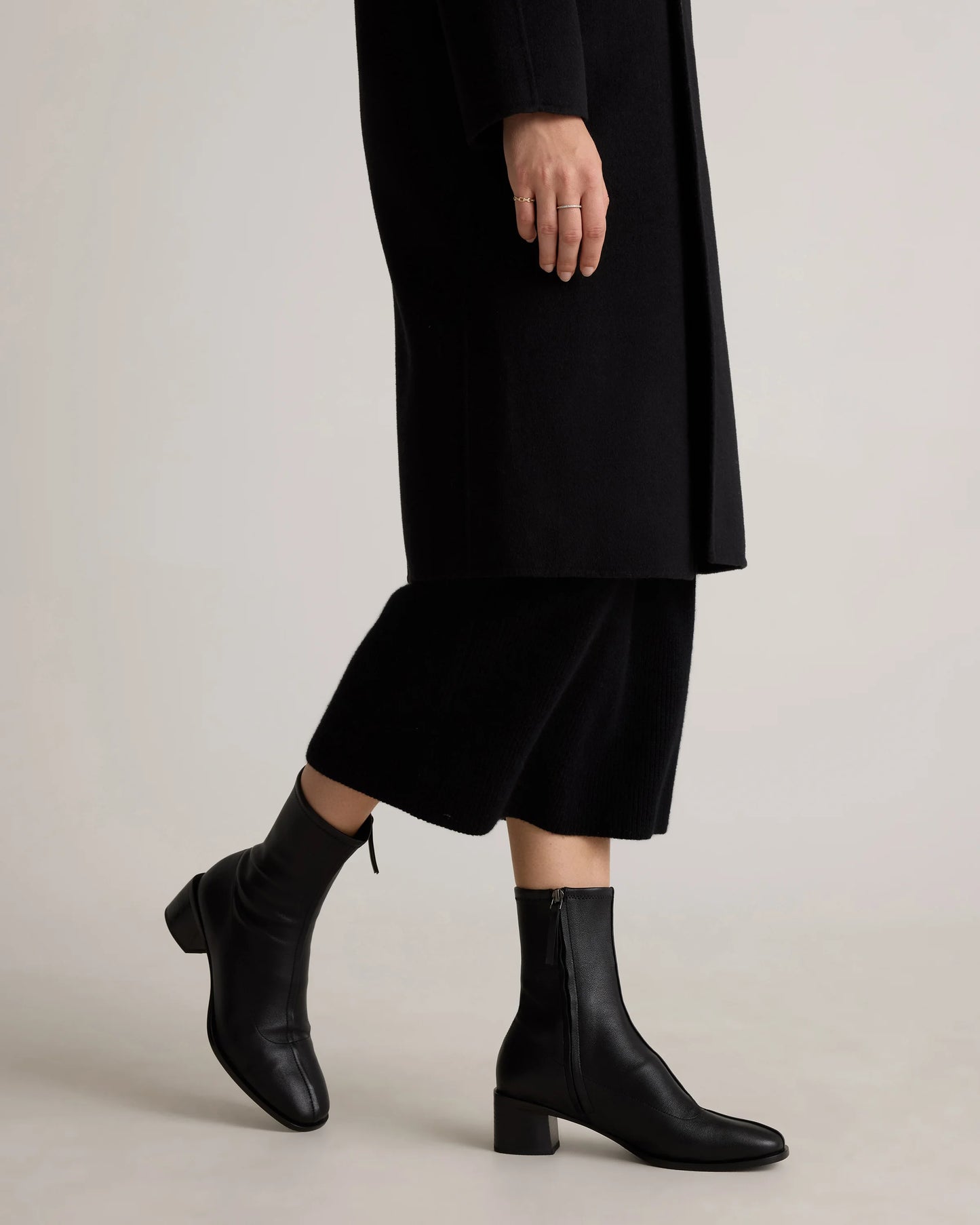 Italian Leather Stretch Sock Bootie - 5 / Black