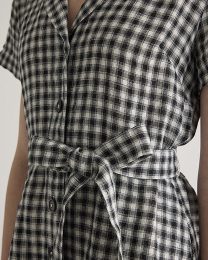 100% European Linen Button Front Dress - XS / Sky Blue Mariner Stripe