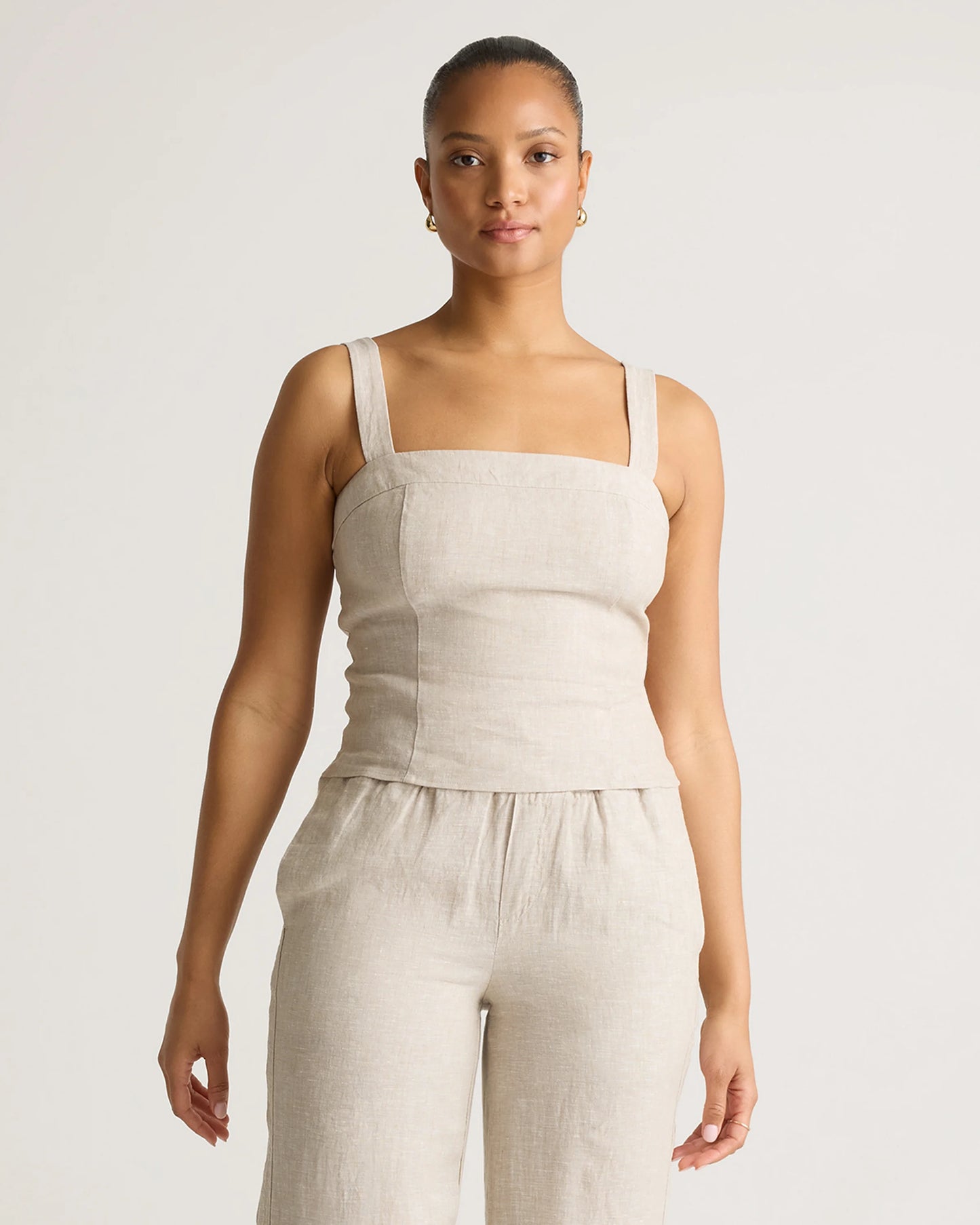 100% European Linen Fitted Tank - XS / Moonstone Blue