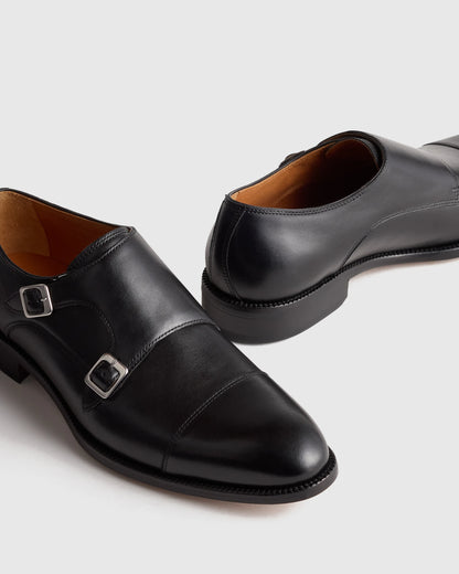 Italian Leather Monk Strap Oxford - 7 / Black