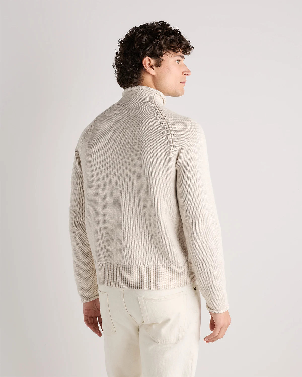 100% Organic Cotton Rollneck Sweater - S / Speckled Beige