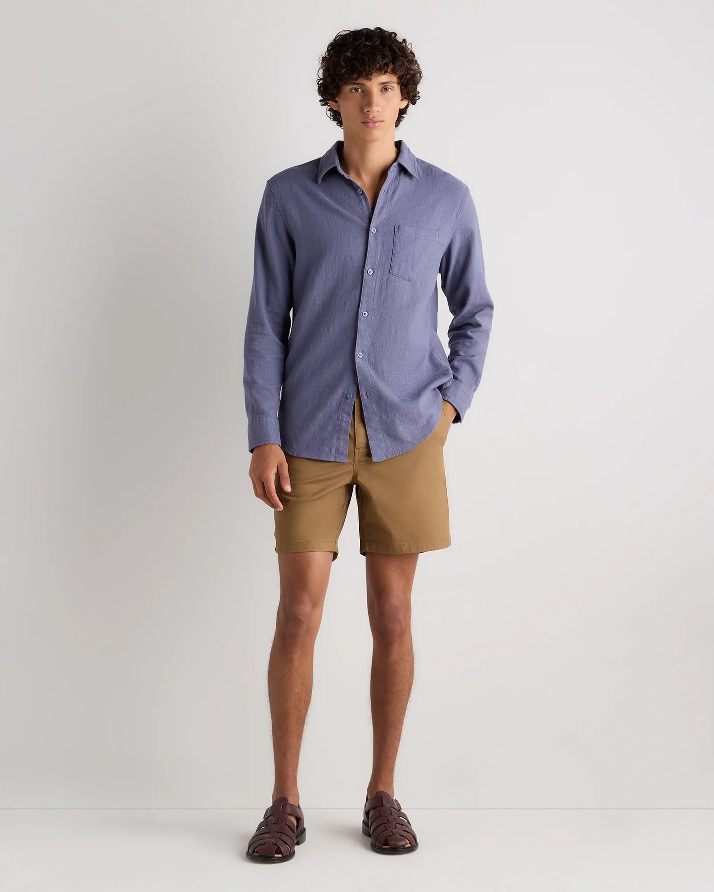 Organic Cotton Stretch Selvage Shirt - S / Mini Blue Stripe