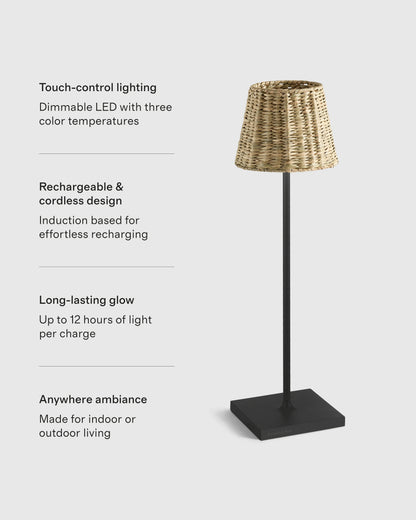 Poldina Pro Rechargeable Table Lamp with Seagrass Shade by Zafferano - Regular / White