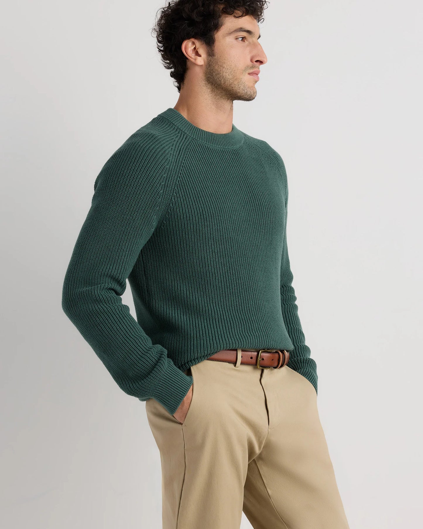 100% Organic Cotton Ribbed Crewneck Sweater - XS / Bahia Blue