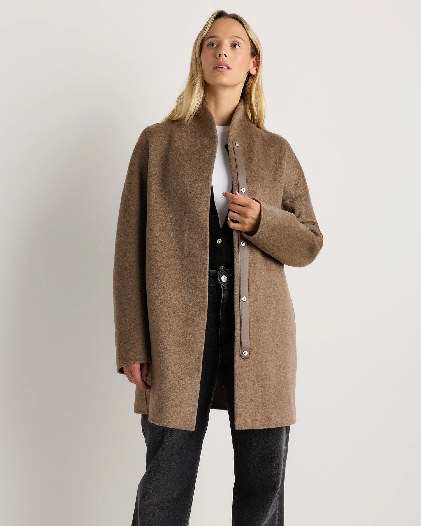 100% Mongolian Cashmere Double-Faced Cocoon Coat - XS / Black