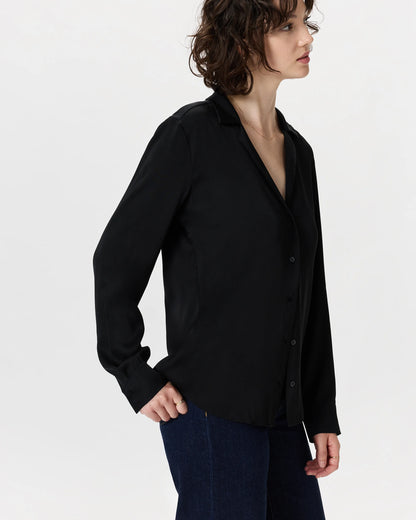 Washable Stretch Silk Notch Collar Blouse - XS / Moonstone Blue