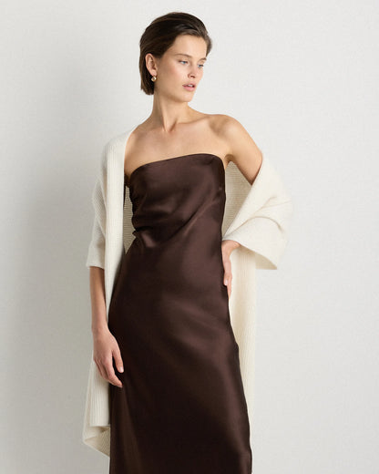 Mongolian Cashmere Ribbed Wrap - One Size / Heather Grey