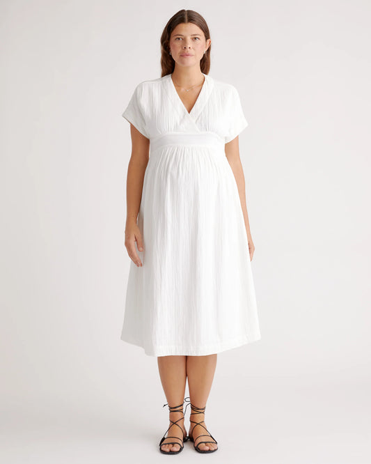 Organic Cotton Gauze Maternity Midi Dress - XS / White