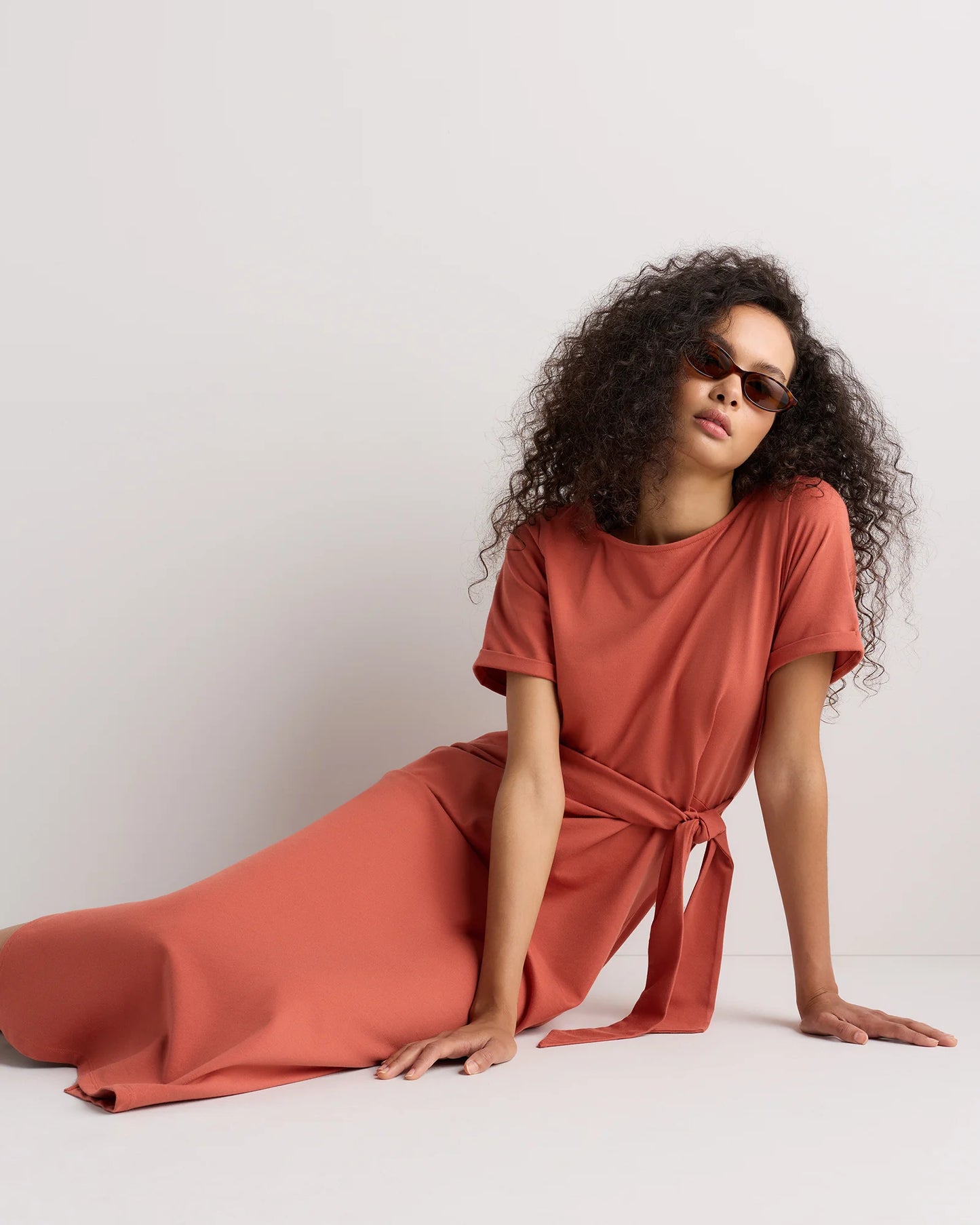 Stretch Cotton Jersey Side Tie Midi Dress - XS / Spiced Orange