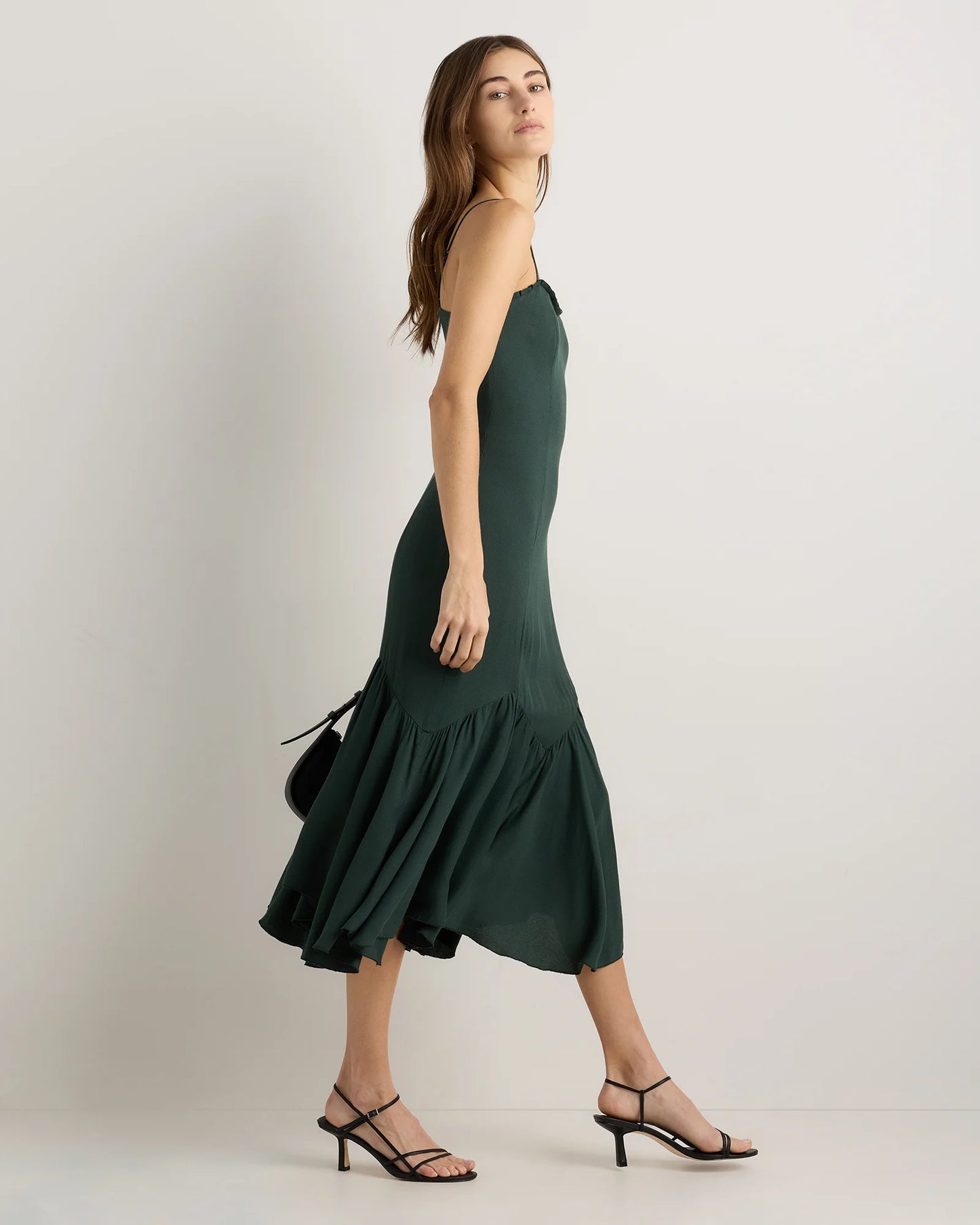 Lightweight Crepe Pleated Hem Midi Dress - XS / Deep Navy