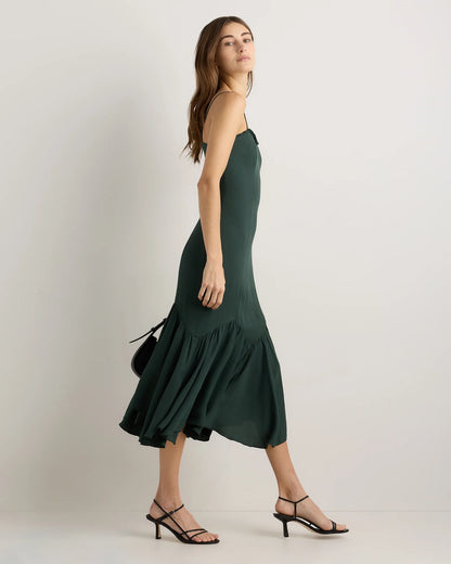 Lightweight Crepe Pleated Hem Midi Dress - XS / Deep Navy