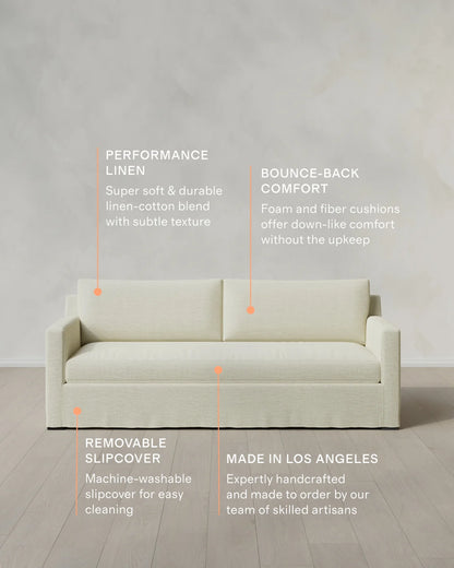 Ellery Slipcover Sofa in Performance Linen - 7ft / Sand