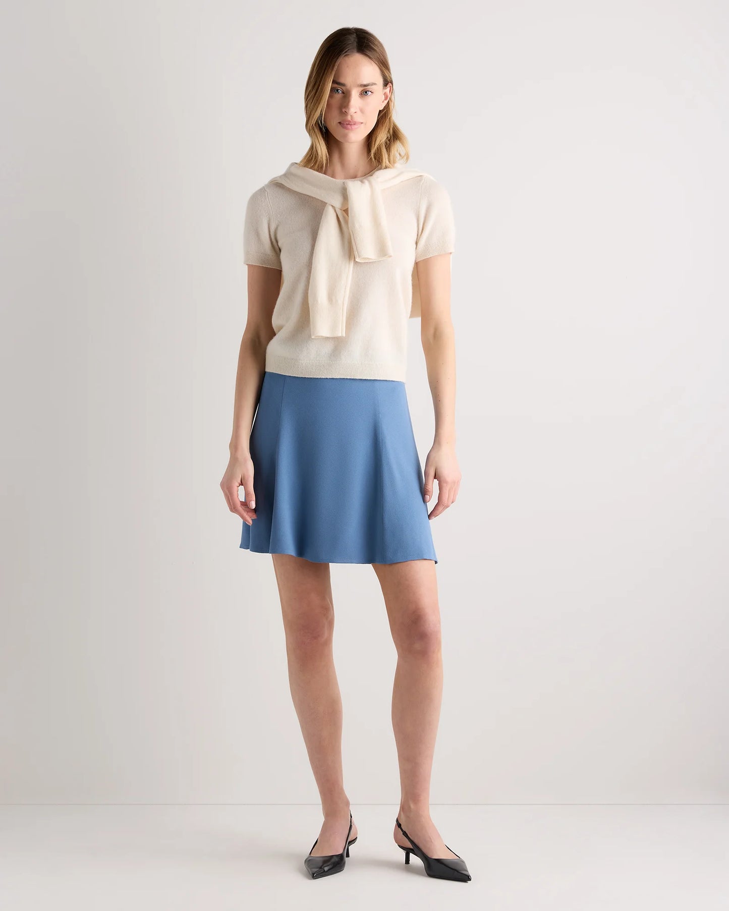 Lightweight Crepe A-Line Mini Skirt - XS / Moonstone Blue
