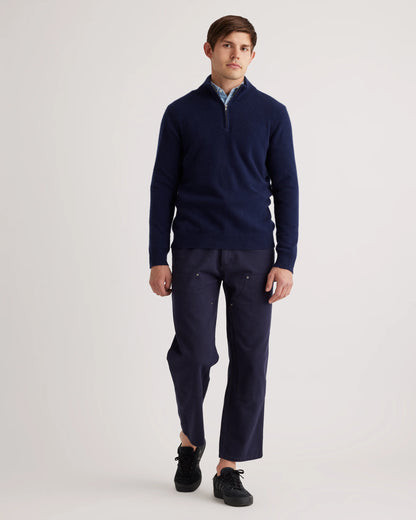 Mongolian Spring Cashmere Quarter Zip Sweater - S / Navy