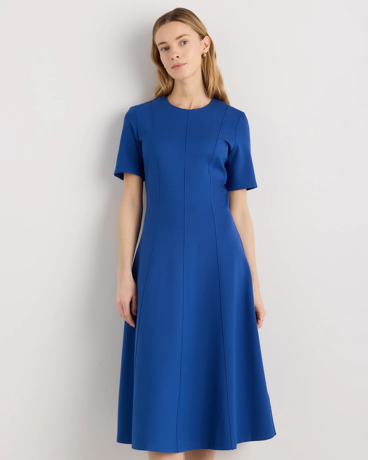 Ultra-Stretch Ponte Short Sleeve Midi Dress - XS / Ruby Red
