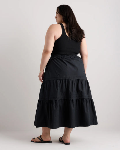 100% Organic Cotton Poplin Tiered Maxi Skirt - 1X / Black