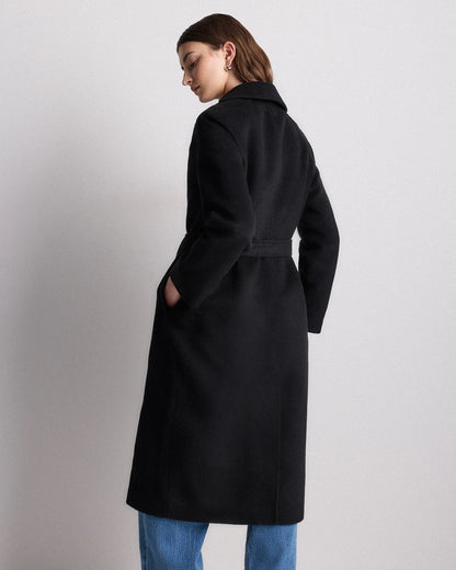 Camel Hair Double-Breasted Long Wrap Coat - XS / Vicuna